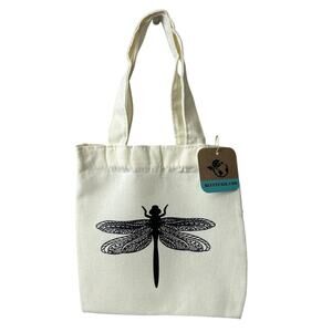 New Hand Printed Dragonfly Double Sided Handle Super Mini Canvas Tote Gift Bag
